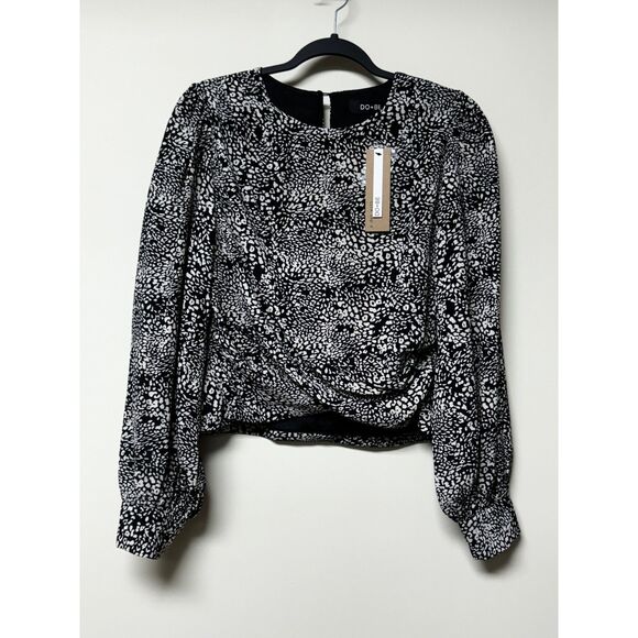 NWT DO+BE Black/White Animal Print Twist Front Drapey Blouse, Sz S - Picture 1 of 12